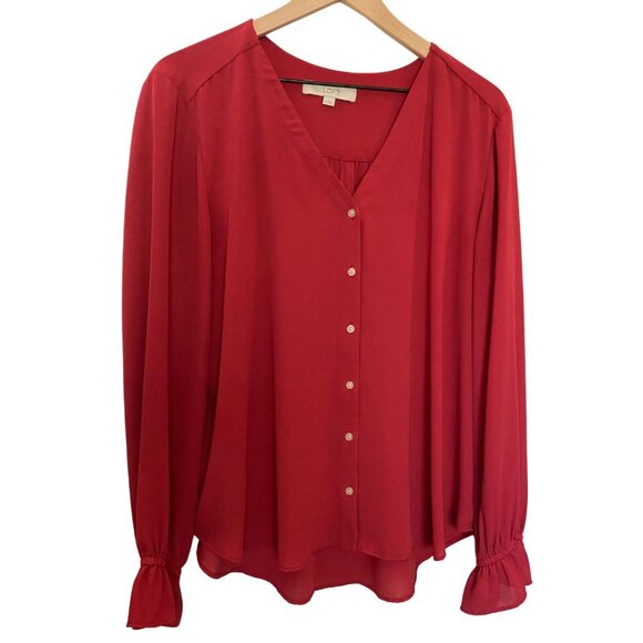 LOFT Red Lightweight Red Maroon Blouse Women's Size XL - Picture 2 of 6